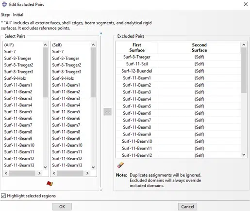 excluded surfaces from General Contact